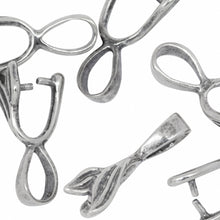 Load image into Gallery viewer, Sterling Silver Oxidized 5.4mm Width by 10.6mm Height, Double Leaf Pinch Bail with 5.2mm Width by 6.9mm Height, Sliding Bail at the top. Quantity per pack - 6 Pieces.
