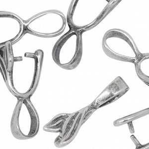 Sterling Silver Oxidized 5.4mm Width by 10.6mm Height, Double Leaf Pinch Bail with 5.2mm Width by 6.9mm Height, Sliding Bail at the top. Quantity per pack - 6 Pieces.