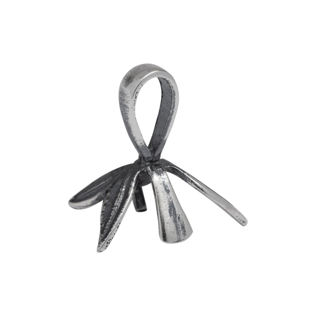 Bails. Sterling Silver Oxidized 8.5mm Width by 9.5mm Height Two Leaves, Side to Side Pinch Bail with 5.3mm Width by 8.5mm Height, Sliding Bail at the top. Quantity per pack - 2 Pieces.