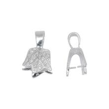 Load image into Gallery viewer, Sterling Silver 13.8mm Width by 12.7mm Height, Leaf Pinch Bail with 5.5mm Width by 6.7mm Height, Sliding Bail at the top. Quantity per pack - 2 Pieces.
