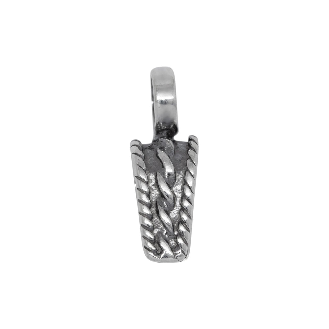 Bails. Sterling Silver Oxidized 6.3mm Width by 11.3mm Height, Southwestern Pinch Bail with 6.1mm Width, Round Sliding Bail at the top. Quantity per pack - 3 Pieces.