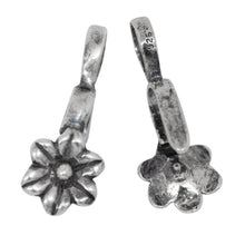 Load image into Gallery viewer, Sterling Silver Oxidized 9.6mm Width by 15.1mm Height, Flower Pinch Bail with 5.2mm Width by 7.2mm Height, Sliding Bail at the top. Quantity per pack - 2 Pieces.
