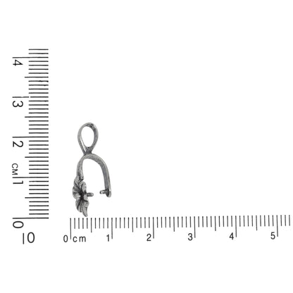 Sterling Silver Oxidized 9.6mm Width by 15.1mm Height, Flower Pinch Bail with 5.2mm Width by 7.2mm Height, Sliding Bail at the top. Quantity per pack - 2 Pieces.