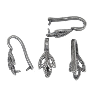 Sterling Silver Oxidized 7.0mm Width by 16.0mm Height, Leaf Pinch Bail. Quantity per pack - 5 Pieces.