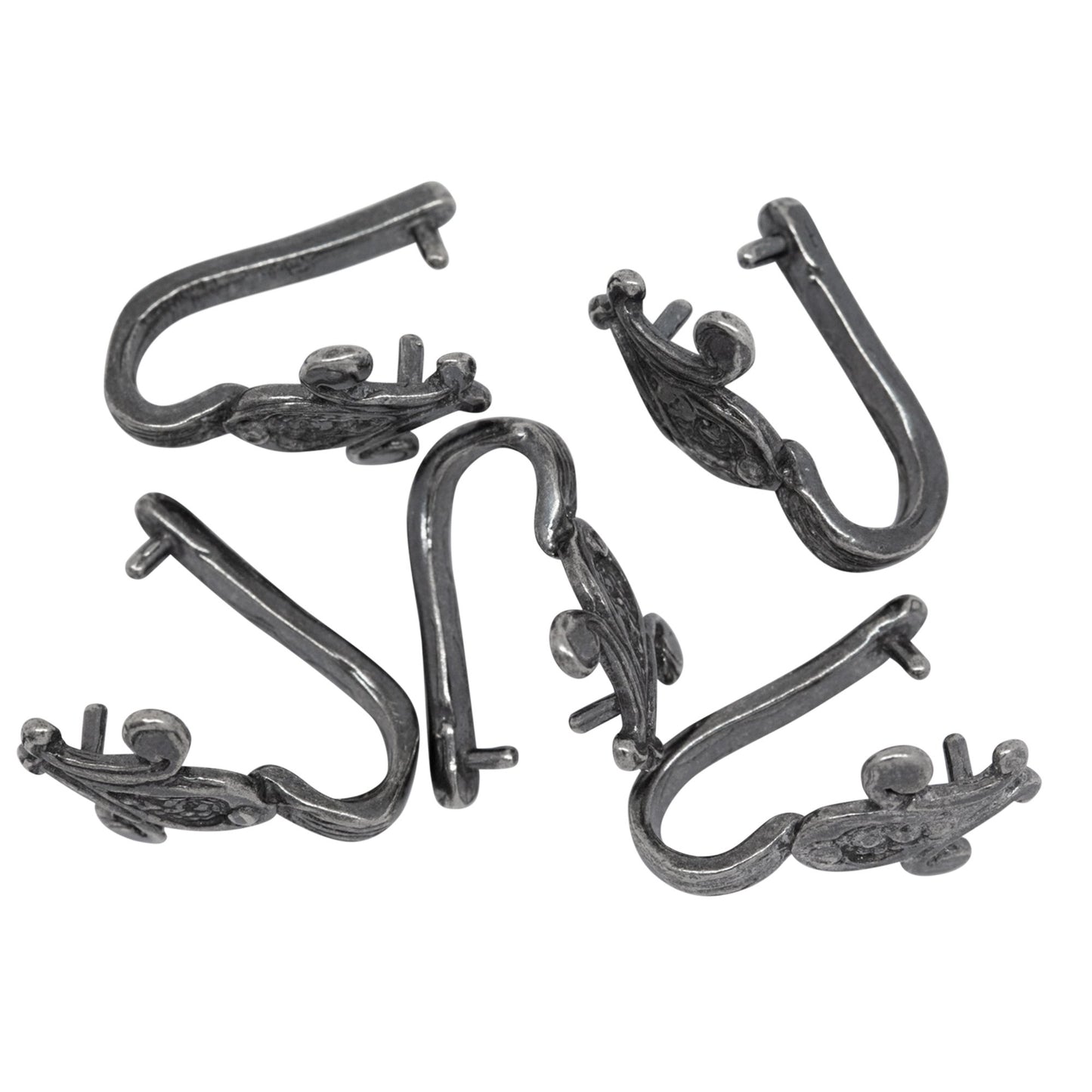 Sterling Silver Oxidized 9.5mm Width by 15.5mm Height, Flower Shrub Pinch Bail. Quantity per pack - 5 Pieces.