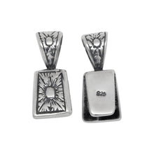 Load image into Gallery viewer, Sterling Silver Oxidized 9.0mm Width by 11.9mm Height, Flat Flower Pinch Bail with 5.4mm Width by 6.0mm Height, Sliding Bail at the top. Quantity per pack - 2 Pieces.
