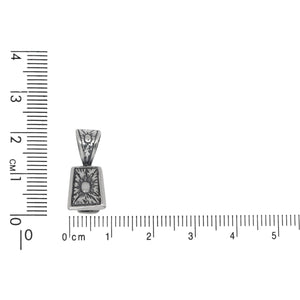 Sterling Silver Oxidized 9.0mm Width by 11.9mm Height, Flat Flower Pinch Bail with 5.4mm Width by 6.0mm Height, Sliding Bail at the top. Quantity per pack - 2 Pieces.