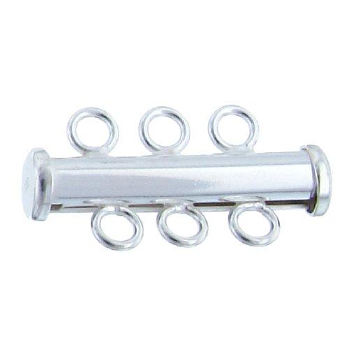 Clasps. Sterling Silver 4.5mm Width by 22.1mm Length, 3 Strand Tube Clasp. Quantity Per Pack: 2 Pieces.