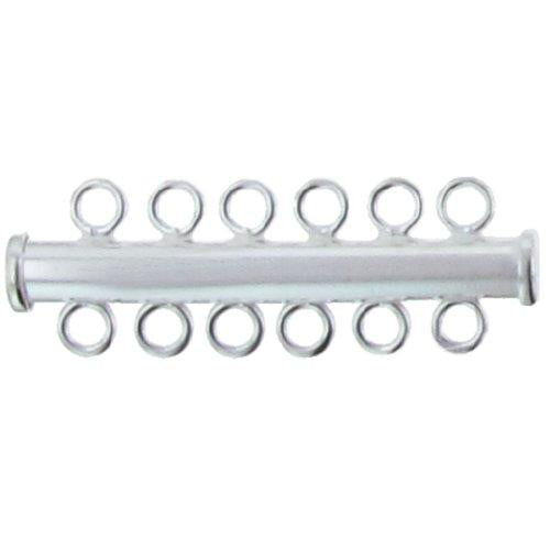 Clasps. Sterling Silver 4.5mm Width by 37.1mm Length, 6 Strand Tube Clasp. Quantity Per Pack: 1 Piece.