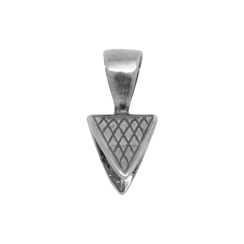 Bails. Sterling Silver Oxidized 10.6mm Width by 11.8mm Height Triangle Pinch Bail with 5.8mm Height by 10.1mm Width, Sliding Bail at the top. Quantity per pack - 2 Pieces.