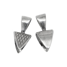 Load image into Gallery viewer, Sterling Silver Oxidized 10.6mm Width by 11.8mm Height Triangle Pinch Bail with 5.8mm Height by 10.1mm Width, Sliding Bail at the top. Quantity per pack - 2 Pieces.
