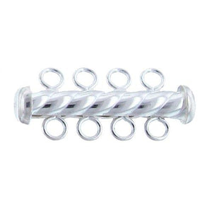 Clasps. Sterling Silver 4.5mm Width by 26.6mm Length, 4 Strand Twisted Tube Clasp. Quantity Per Pack: 2 Pieces.