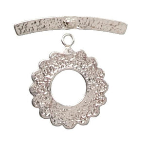 Clasps. Sterling Silver 22.0mm Width / Length by 0.8mm Thick Textured Sun Toggle Clasp Ring and 3.9mm Width by 32.4mm Length by 0.8mm Thick Textured Sun Toggle Clasp Bar. Quantity Per Pack: 1 Pair.