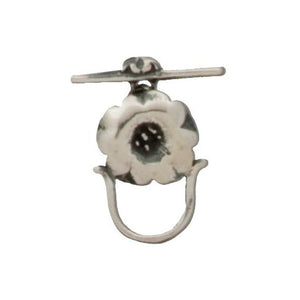 Clasps. Sterling Silver Oxidized 22.0mm Width by 21.9mm Length Flower Toggle Clasp and 3.9mm Width by 32.4mm Length Flower Toggle Crossbar. Quantity Per Pack: 3 Pairs.