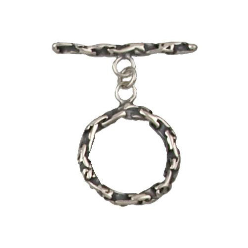 Clasps. Sterling Silver Oxidized 17.7mm Width / Length by 2.3mm Thick Chain Toggle Clasp Ring and 2.2mm Width by 24.8mm Length Chain Toggle Clasp Bar. Quantity Per Pack: 2 Pairs.