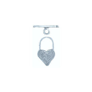 Clasps. Sterling Silver Oxidized 14.1mm Width by 8.3mm Length Textured Fancy Heart Toggle Clasp Ring and 1.3mm Width by 13.8mm Length Textured Fancy Heart Toggle Clasp Bar. Quantity Per Pack: 5 Pairs.