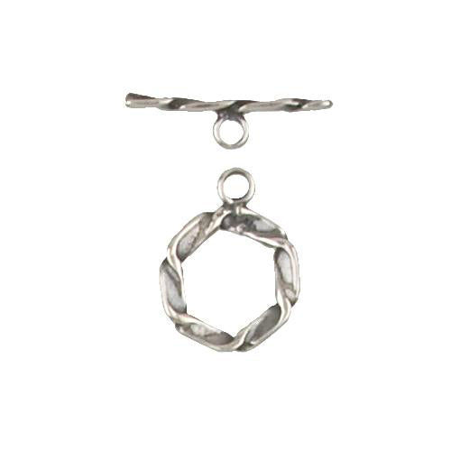 Clasps. Sterling Silver Oxidized 13.5mm Width / Length Twisted Ribbon Toggle Clasp Ring and 1.3mm Width by 13.8mm Length Twisted Ribbon Toggle Clasp Bar. Quantity Per Pack: 5 Pairs.