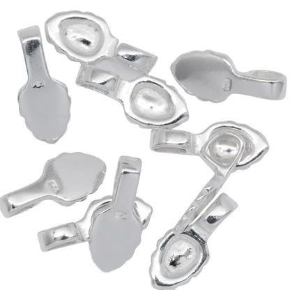 Sterling Silver 5.2mm Width by 7.6mm Height, Glue On Bail with 3.7mm Width by 4.3mm Height, Sliding Bail at the top. Quantity per pack - 10 Pieces.