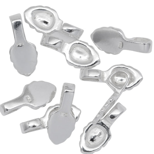 Sterling Silver 5.2mm Width by 7.6mm Height, Glue On Bail with 3.7mm Width by 4.3mm Height, Sliding Bail at the top. Quantity per pack - 10 Pieces.