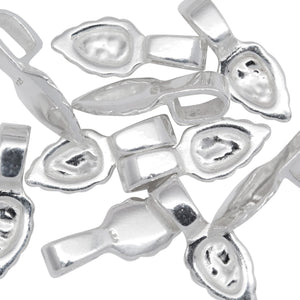 Sterling Silver 5.2mm Width by 7.6mm Height, Glue On Bail with 4.5mm Width by 6.1mm Height, Sliding Bail at the top. Quantity per pack - 10 Pieces.