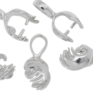 Sterling Silver 8.2mm Width by 9.9mm Height, Side To Side Hand Pinch Bail with 6.1mm Width by 8.0mm Height, Sliding Bail at the top. Quantity per pack - 5 Pieces.