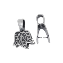 Load image into Gallery viewer, Sterling Silver 13.9mm Width by 13.0mm Height, Leaf Pinch Bail with 5.6mm Width by 8.4mm Height, Sliding Bail at the top. Quantity per pack - 2 Pieces.
