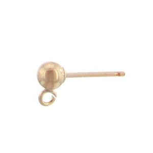 Ear Findings. Gold Filled 3.0mm Ball Ear Post with 24.0 Gauge 2.3mm Open Ring towards the bottom of ball. Quantity Per Pack: 10 Pieces.