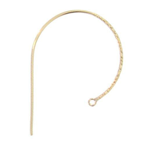 Ear Findings. Gold Filled 19.0 Gauge, 26.6mm Width by 37.4mm Height, Fancy 3/4 Hammered Ear Wire With 2.5mm Width / Length Smooth Fix Ring. Quantity Per Pack: 2 Pieces.