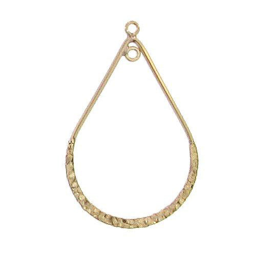 Ear Findings. Gold Filled 21.2mm Width by 33.0mm Length, Half Hammered and Half Smooth Tear Drop Chandelier With 2.5mm Smooth Fix Ring, inside and outside of Chandelier. Quantity Per Pack: 2 Pieces.