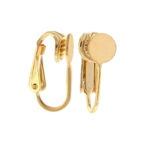 Ear Findings. Gold Filled 8.0mm Width by 6.4mm Length by 15.3mm Height Ear Clip With 5.5mm Width / Length Flat Pad. Quantity Per Pack: 2 Pieces.