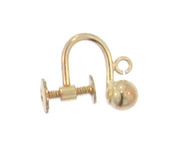 Ear Findings. Gold Filled 12.6mm Width by 6.5mm Length by 16.7mm Height Screw Back Ear Clip With 5.0mm Width / Length Full Ball and 3.0mm Open Ring towards the front middle. Quantity Per Pack: 2 Pieces.