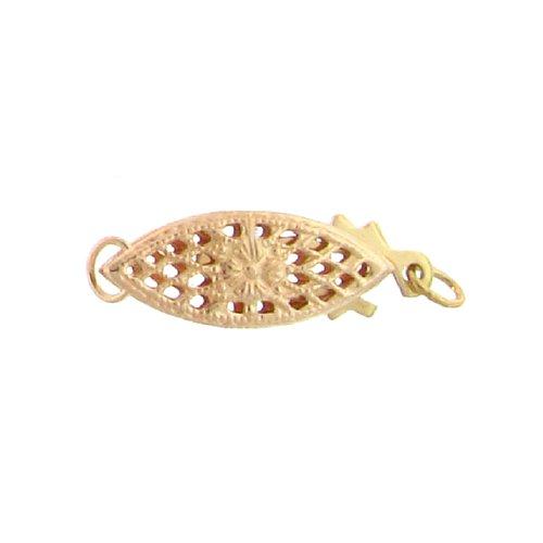 Clasps. Gold Filled 14.6mm Width by 5.8mm Length by 3.0 Height, Filigree Fish Hook Clasp. Quantity Per Pack: 2 Pieces.