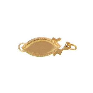 Clasps. Gold Filled 11.2mm Width by 5.4mm Length by 3.5 Height, Smooth Fish Hook Clasp with Textured Edge. Quantity Per Pack: 2 Pieces.