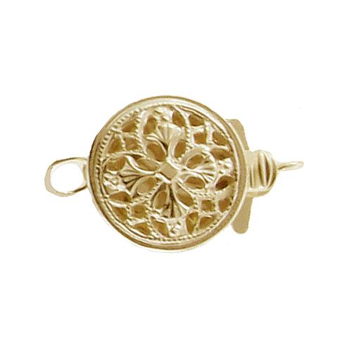 Clasps. Gold Filled 9.2mm Width / Length by 4.8 Height, Filigree Circle Box Clasp. Quantity Per Pack: 1 Piece.