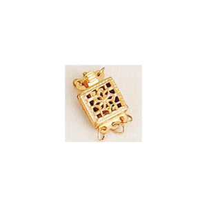 Clasps. Gold Filled 8.3mm Width by 8.4mm Length by 4.1mm Height, 3 Strand Filigree Box Clasp, with 4.1mm Width by 9.2mm Length by 4.4mm Height Fish Hook. Quantity Per Pack: 1 Piece.