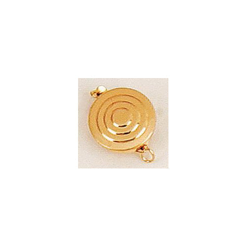 Clasps. Gold Filled 12.3mm Width / Length by 4.2mm Height, Bulls-Eye Clasp, with 4.7mm Width by 8.6mm Length by 3.7mm Height Fish Hook. Quantity Per Pack: 1 Piece.