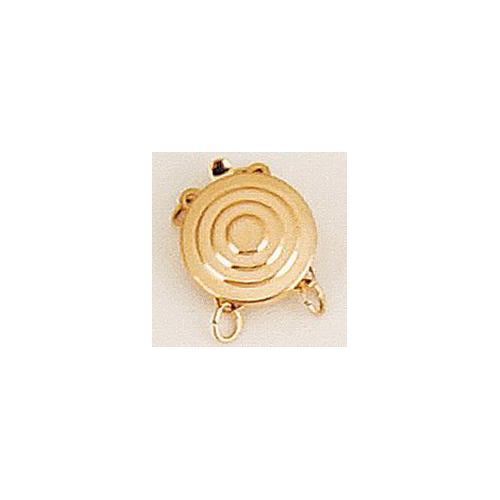 Clasps. Gold Filled 12.3mm Width / Length by 4.2mm Height, 2 Stand Bulls-Eye Clasp, with 4.7mm Width by 8.6mm Length by 3.7mm Height Fish Hook. Quantity Per Pack: 1 Piece.