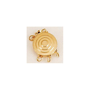 Clasps. Gold Filled 12.3mm Width / Length by 4.2mm Height, 3 Stand Bulls-Eye Clasp, with 4.7mm Width by 8.6mm Length by 3.7mm Height Fish Hook. Quantity Per Pack: 1 Piece.