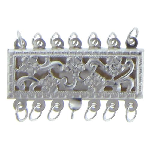 Clasps. Sterling Silver 23.9mm Width by 9.9mm Length by 3.6mm Height, 7 Strand Filigree Box Clasp, with 19.7mm Width by 5.8mm Length by 1.7mm Height Fish Hook. Quantity Per Pack: 1 Piece.