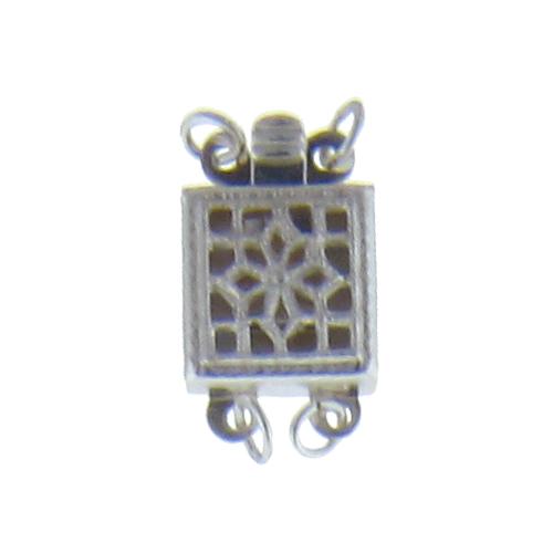 Clasps. Sterling Silver 8.3mm Width by 8.6mm Length by 3.5mm Height, 2 Strand Filigree Box Clasp, with 4.1mm Width by 9.2mm Length by 3.6mm Height Fish Hook. Quantity Per Pack: 1 Piece.