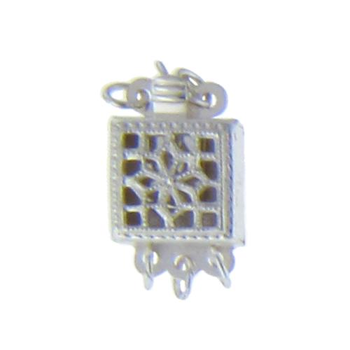 Clasps. Sterling Silver 8.3mm Width by 8.4mm Length by 4.1mm Height, 3 Strand Filigree Box Clasp, with 4.1mm Width by 9.2mm Length by 4.4mm Height Fish Hook. Quantity Per Pack: 1 Piece.