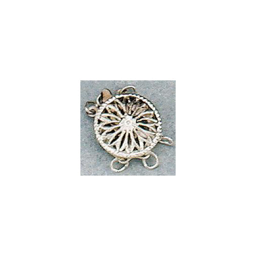 Clasps. Sterling Silver 12.3mm Width / Length by 4.6mm Height, 3 Strand Round Filigree Clasp, with 4.7mm Width by 8.7mm Length by 3.0mm Height Fish Hook. Quantity Per Pack: 1 Piece.