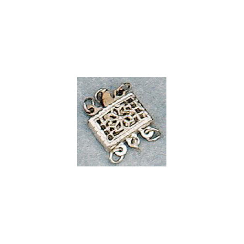 Clasps. Sterling Silver 7.3mm Width by 10.5mm Length by 3.9mm Height, 3 Strand Filigree Box Clasp, with 4.7mm Width by 8.9mm Length by 3.6mm Height Fish Hook. Quantity Per Pack: 1 Piece.