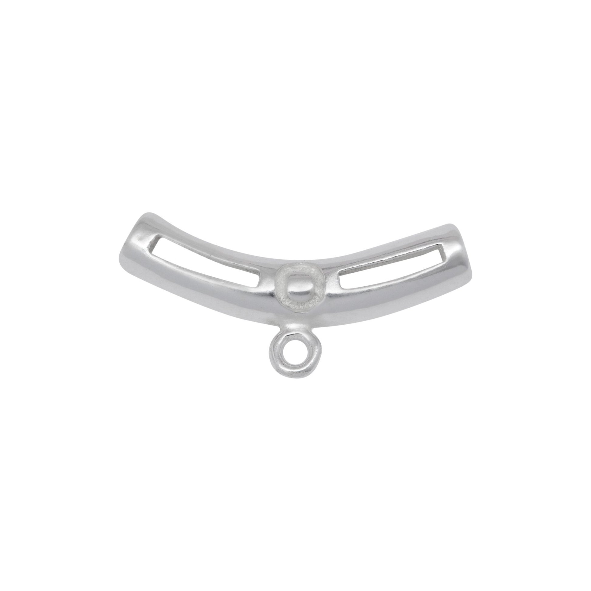 Bails. Sterling Silver 4.42mm Width by 22.6mm Length Filigree Curved Tube, Sliding Bail with 18 Gauge 3.4mm Closed Ring at the Bottom. Quantity per pack - 4 Pieces.