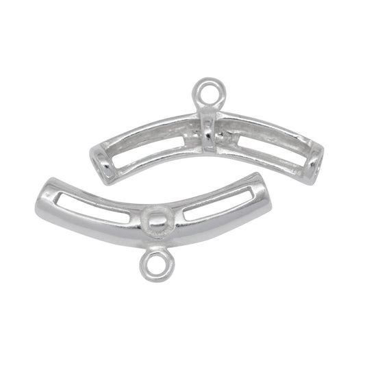 Sterling Silver 4.42mm Width by 22.6mm Length Filigree Curved Tube, Sliding Bail with 18 Gauge 3.4mm Closed Ring at the Bottom. Quantity per pack - 4 Pieces.