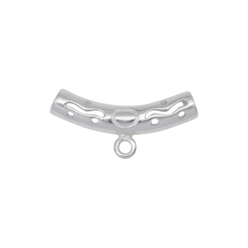 Bails. Sterling Silver 4.42mm Width by 22.6mm Length Filigree Curved Tube, Sliding Bail with 18 Gauge 3.4mm Closed Ring at the Bottom. Quantity per pack - 4 Pieces.