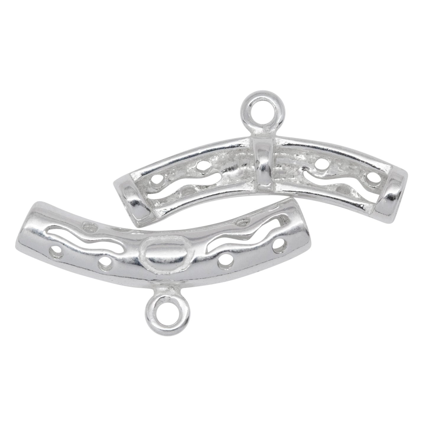Sterling Silver 4.42mm Width by 22.6mm Length Filigree Curved Tube, Sliding Bail with 18 Gauge 3.4mm Closed Ring at the Bottom. Quantity per pack - 4 Pieces.