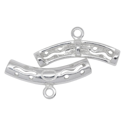 Sterling Silver 4.42mm Width by 22.6mm Length Filigree Curved Tube, Sliding Bail with 18 Gauge 3.4mm Closed Ring at the Bottom. Quantity per pack - 4 Pieces.