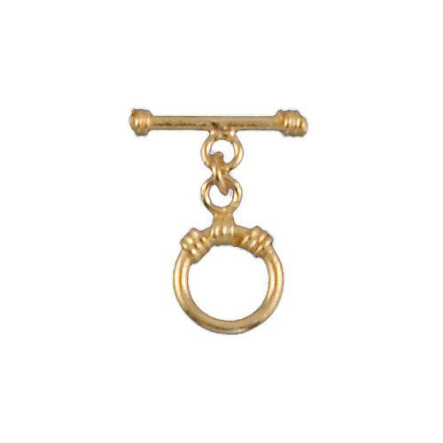 Sterling Silver Gold Plated, 11.0mm Width by 16.0mm Length by 3.2mm Thickness, Fancy Circle Toggle Clasp Ring and 3.1mm Width by 19.8mm Length, Fancy Toggle Clasp Bar. Quantity Per Pack: 3 Pairs.