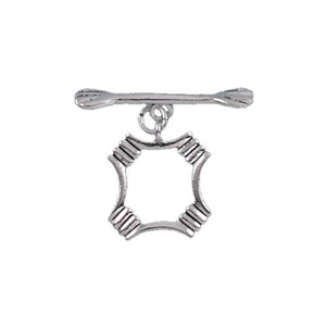 Sterling Silver Oxidized, 17.6mm Width by 19.6mm Length by 2.4mm Thickness, Fancy Toggle Clasp Ring and 5.9mm Width by 30.4mm Length, Fancy Toggle Clasp Bar. Quantity Per Pack: 2 Pairs.